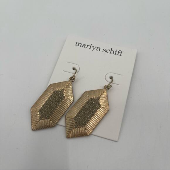 MARLYN SCHIFF Earrings Gold Metal Textured with Rhinestones Jewelry Boho NWT - Picture 2 of 7